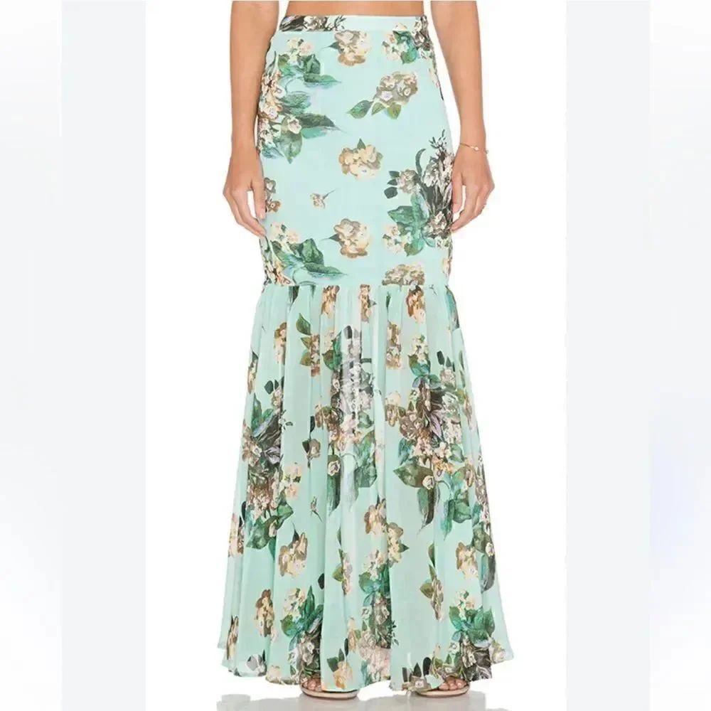 Ladakh Fresh Floral Maxi Mermaid Skirt in Turquoise | REVOLVE, NWOT